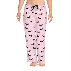 Dackel Print Pyjama Hose für Frauen - Süße Dackel Hunde Nachtwäsche, Weiche Rosa Lounge Hose, Hunde Liebhaber Geschenk, Kuschelige Flanell PJ Böden