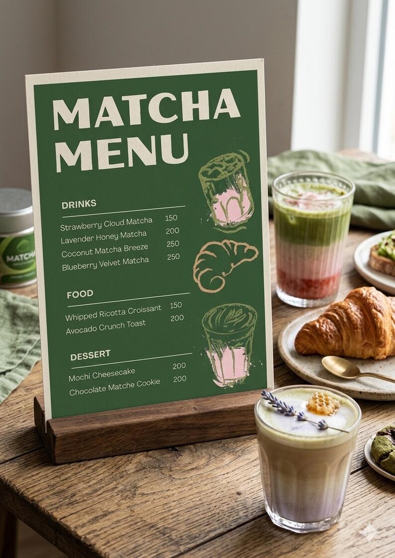 Editable Matcha Bar Menu Template | Modern Cafe Branding Kit (digital ...