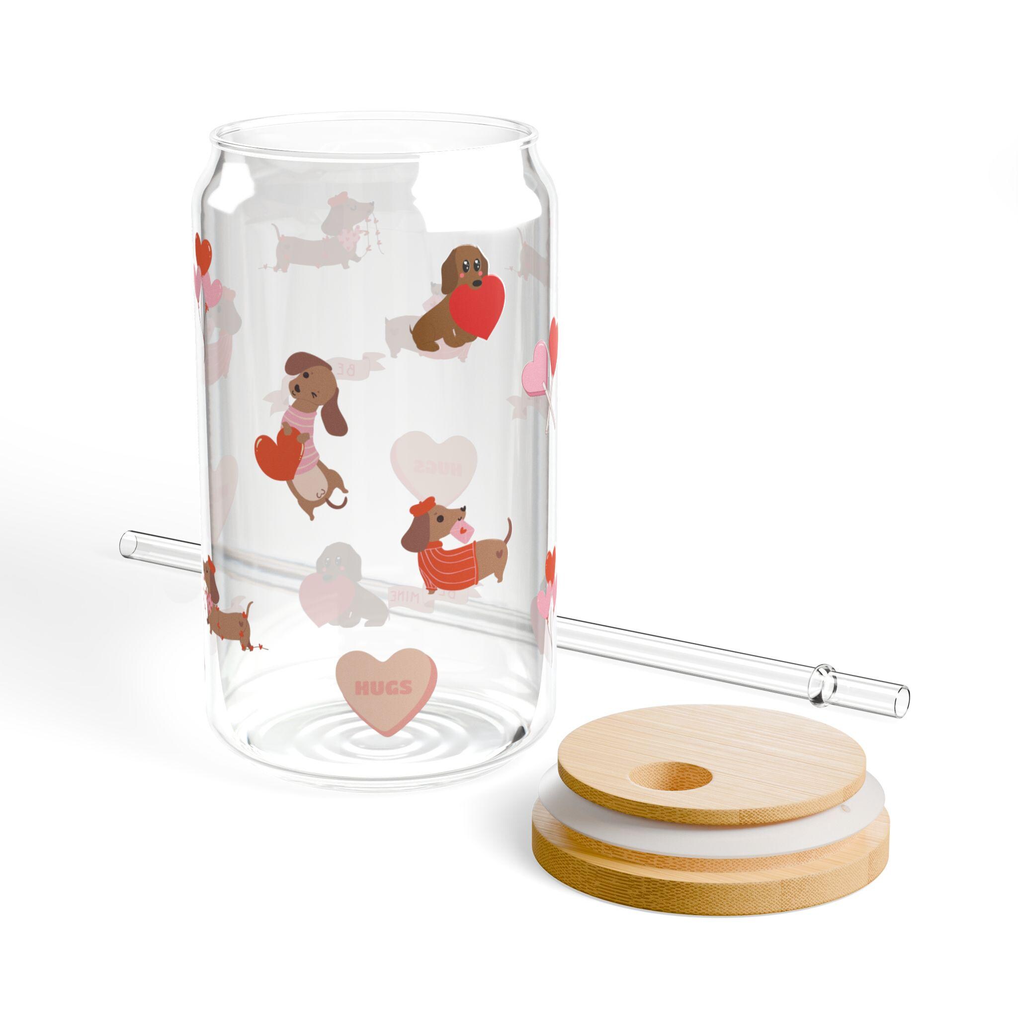 Verre Pour Boisson Chaude Froide Verre à Teckel 500ml Avec Couvercle Bambou Et Paille - Design Mignon - Pour Boissons Chaudes Et Froides Verre Pour Café Thé Smoothie