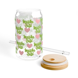 Bicchiere In Vetro Borosilicato Con Cannuccia E Coperchio | 473 Ml (16 Oz) | Resistente Al Calore | Forma A Latta | Regalo Per Amanti Del Matcha