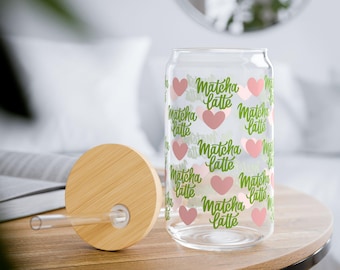Bicchiere In Vetro Borosilicato Con Cannuccia E Coperchio | 473 Ml (16 Oz) | Resistente Al Calore | Forma A Latta | Regalo Per Amanti Del Matcha