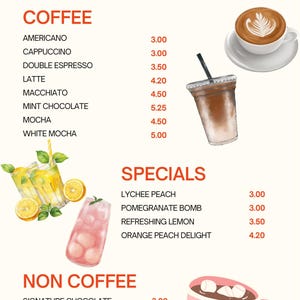 Menu de café modifiable – modèle Canva, menu de boissons de café imprimable bricolage, téléchargement immédiat
