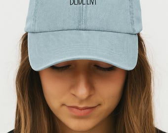 Embroidered Denim Hat: Beige Era Cotton Cap
