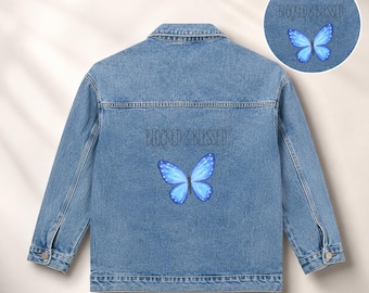 Chaqueta vaquera para mujer: diseño de mariposa, prenda de abrigo de estilo vintage.