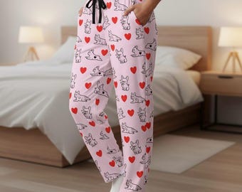 Pantaloni del pigiama con stampa a cuore da donna / Bulldog francese