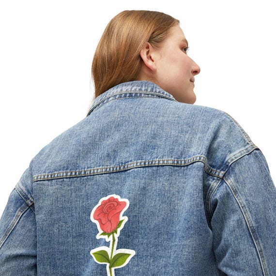 Women's Denim Jacket: Rose Patch, Casual Layering