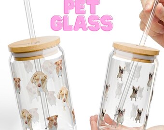 Vaso con sorbo con retrato de mascota personalizado - Regalo con foto de mascota personalizada