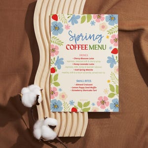 Simple Spring Menu Template Spring Coffee Menu Template – Floral Café Drink Menu – Editable Canva ...