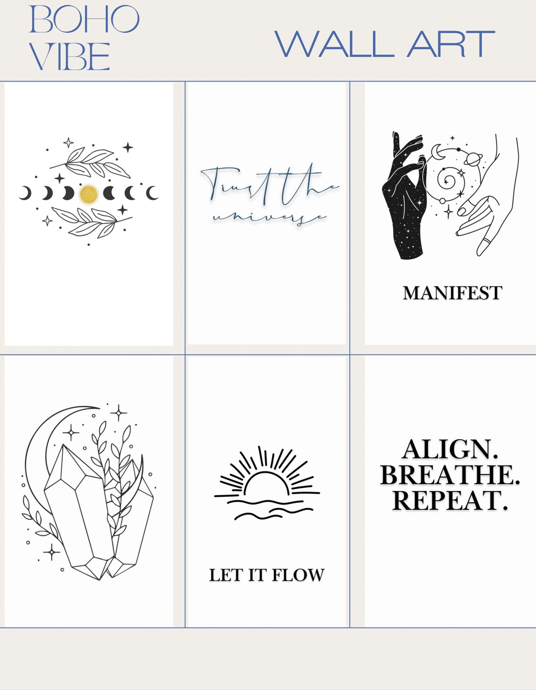 Printable Boho Wall Art Set 6 Neutral Minimalist Abstract Prints