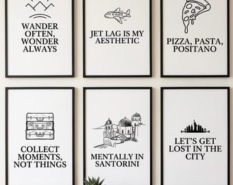 Travel Quote Print Set, Wanderlust Gallery Wall Art (Digital Download)