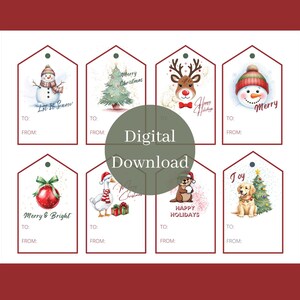 Etiquetas de regalo navideñas imprimibles, etiquetas de regalo navideñas digitales, descarga PDF