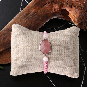 Strawberry Quartz Rose Quartz Bracelet – Handmade Macrame Natural Gemstone Jewelry Gift