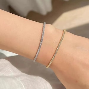 Zirconia Tennis Bracelet – Gold/Silver Stainless Steel Chain, 4mm Sparkle, 16–18cm Women’s Jewelry Gift