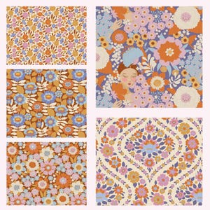 Tilda Wallflower Caramel Brown 5 Fat Eighths 25cm x 55cm (10&quot; x 22&quot;) cotton quilt fabric