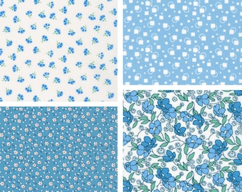 Little Blossoms blau 1930er Jahre Reproduktionen - 4 Fat Quarters 50cm x 55cm (20 "x 22") Kaufman Baumwollstoff."