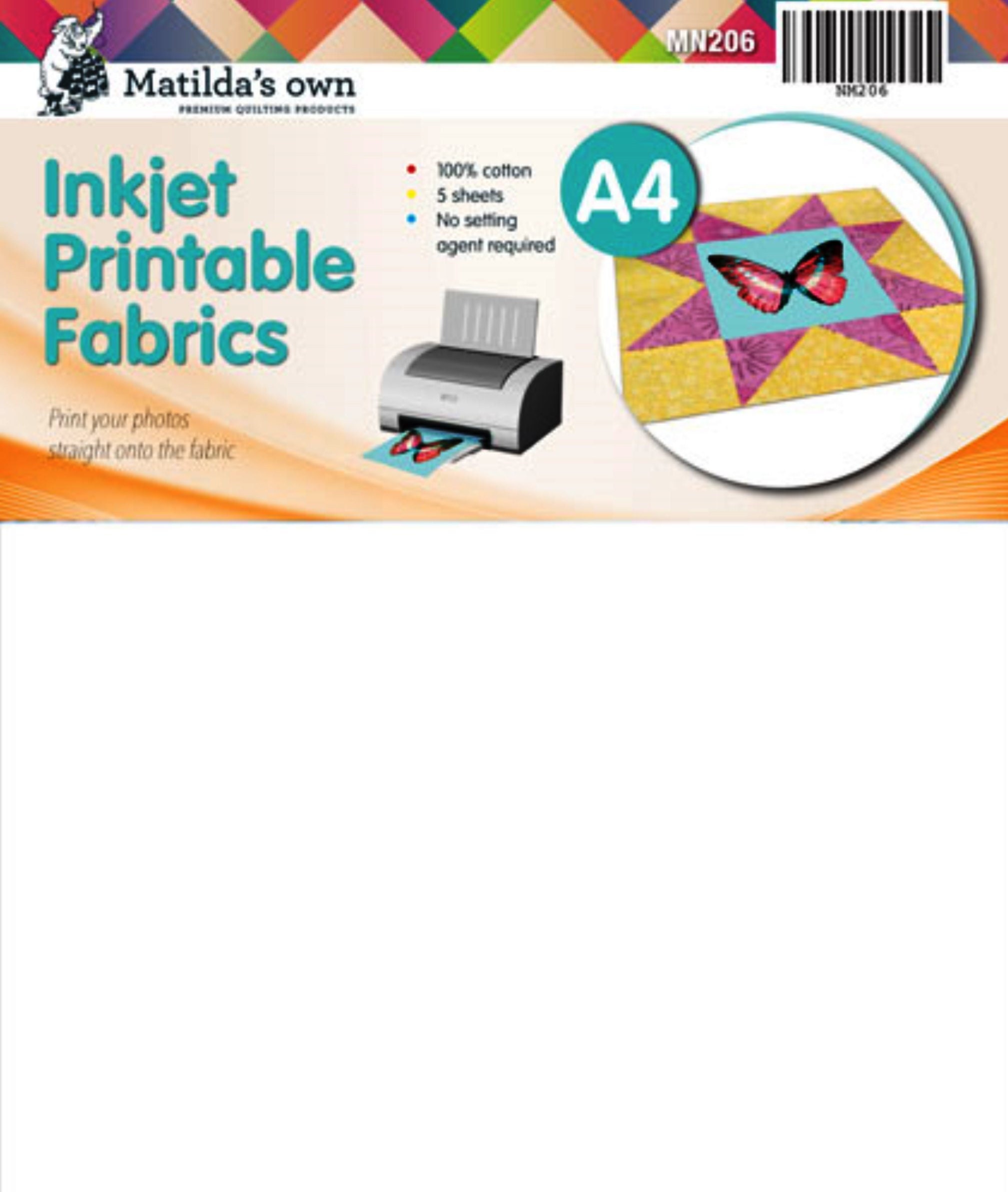 Matildas Own Inkjet Printable Fabric A4 5 Sheets 210x297mm - Old