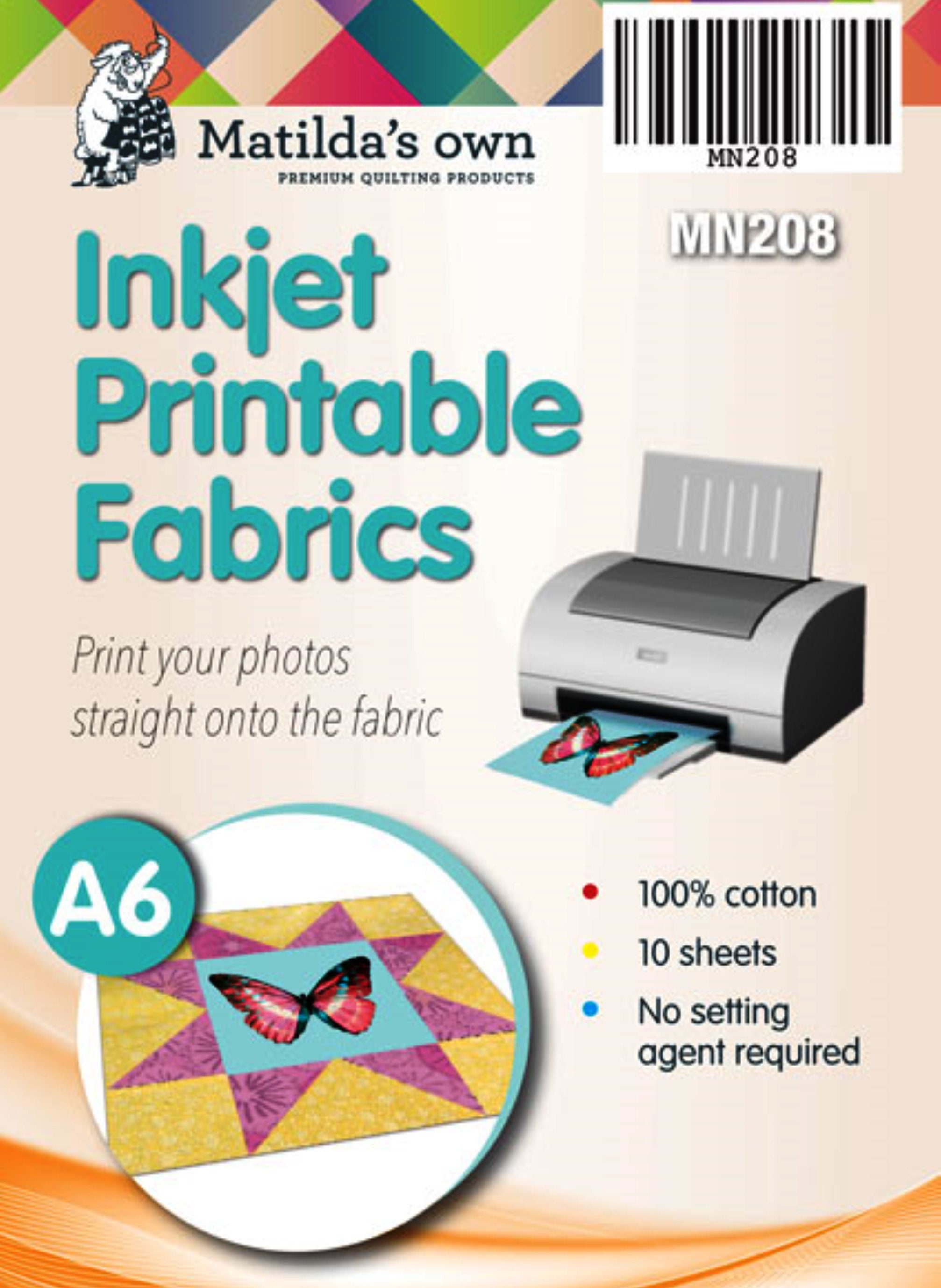 Inkjet printable cotton fabric for photos, quilt labels etc A6 pack of 10  sheets Matilda's Own