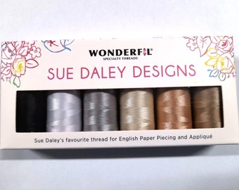 Wonderfil 80wt thread 6 spools neutral colours for English Paper Piecing applique Sue Daley Designs