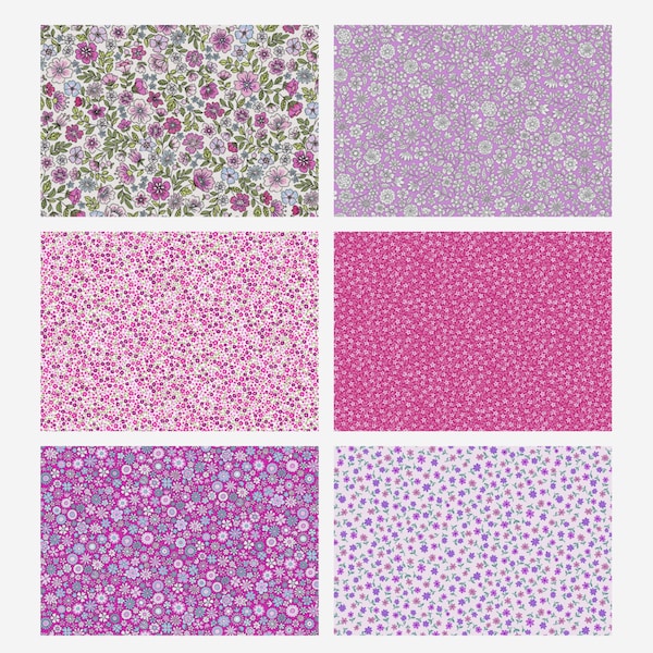 Country Cuttings florals pink lilac Makower UK - 6 Fat Quarters 50cm x 55cm cotton quilt fabric