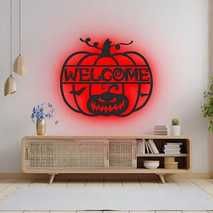 Willkommen RGB LED Wandschild - Gruselige beleuchtete Halloween Tür & Veranda Dekor, Spukhaus-Party-Display oder Eingangsbereich Akzent