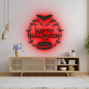 Happy Halloween RGB LED Wandschild - Gruselige beleuchtete Halloween Tür & Veranda Dekor, Haunted House Party Display oder Eingangsbereich Akzent