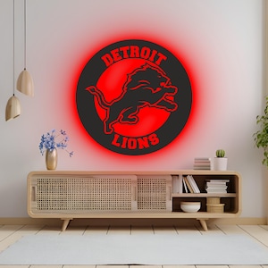 Detroit Lions RGB LED Wall Art – Light-Up NFL Team Sign for Game Room, Man Cave, Bar, or Gift for Detroit Lions Football Fans