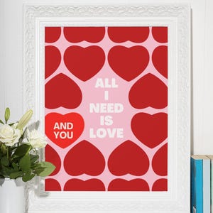 Arte con todo lo que necesito es amor, arte con amor, póster rosa bonito, descarga digital, arte de pared de moda, póster de amor, decoración de dormitorio, impresión de pared con amor, PinkArt