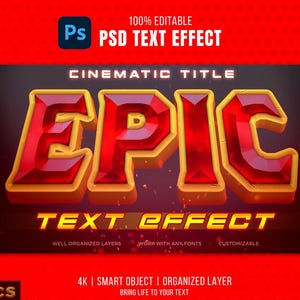 EPIC Cinematic Text Effect for Photoshop | Realistic Texture Smart Object Template | Instant Download
