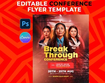 Women's Conference Flyer Template: Editable Canva, Photoshop & CorelDRAW