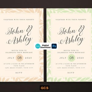 Hochzeitseinladung Vorlage, Name hinzufügen, bedruckbare Hochzeitseinladung in Karte, DIY Karte | Bearbeitbar auf Canva und Photoshop.