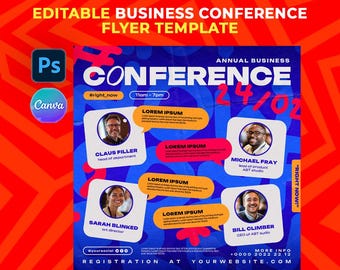 Jährliche Business Konferenz Flyer Vorlage: Bearbeitbare Canva & Photoshop