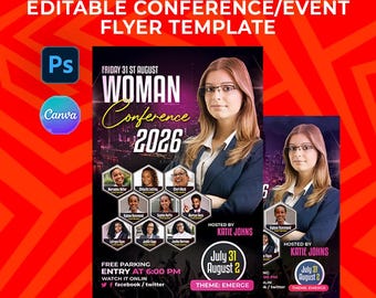 Women's Conference 2026 Flyer Template: Editable Canva and Photoshop