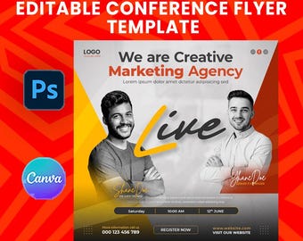 Marketing Agency Conference Flyer Template | Corporate Seminar & Workshop Poster | Editable Canva PSD
