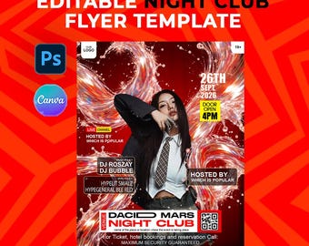 Dynamic Night Party/Club Flyer Template: Editable Club Event Design (Canva & Photoshop)