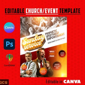Prophetic Upliftment Sunday Service Flyer | Editable Church Template for Canva, Photoshop & CorelDRAW