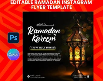 Ramadan Instagram Flyer Template | Editable Islamic Post | Canva & Photoshop Design