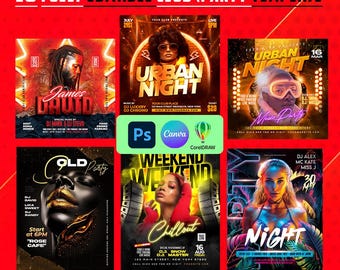 10 Event Flyer Templates: Club & Party Designs, Editable on Canva, Photoshop, CorelDraw
