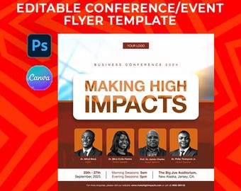 Making High Impacts Conference Flyer Template | Canva & Photoshop | Instant Download