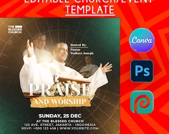Editable Church Service Flyer | Religious Event Poster | Canva Template (Canva, Photoshop, Instant Download)