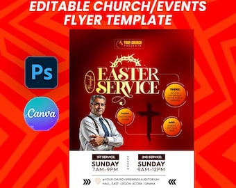 Editable Easter Church Flyer Template | Available for Canva & Photoshop