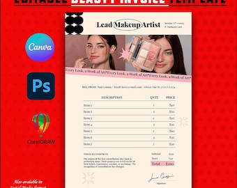 Editable Beauty Invoice Template: Canva, Photoshop & CorelDRAW (Digital Download)
