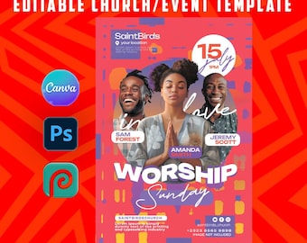 Worship In Love Church Flyer Template: Editable Church/Event Design (Digital Download)