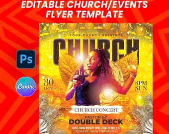 Vibrant Gospel Church Concert Flyer | Editable Event Promo Template Canva & Photoshop