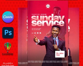 Editable Sunday Service Church Flyer Template (Canva, Photoshop, CorelDraw)