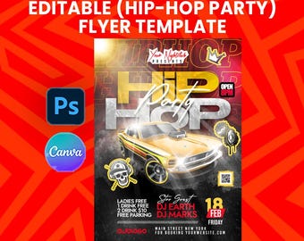 Hip Hop Party Flyer Template | Editable Canva & Photoshop