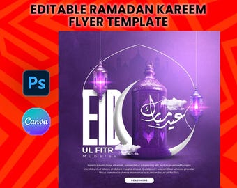 Eid Mubarak Event Flyer Template | Editable Canva PSD