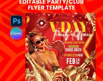 Red Gold Party Flyer Template | Club Event Flyer | Canva PSD