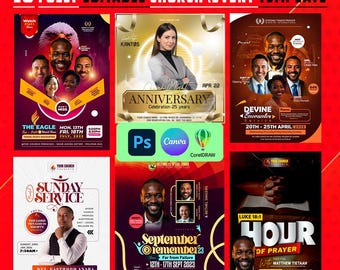 Church Event Flyer Templates: Sunday Service, Anniversaries (Canva, PSD, CorelDRAW)