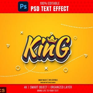 Editable 3D King Text Effect | Editable Typography 3d-Textic Texture Smart Object Template | Instant Download
