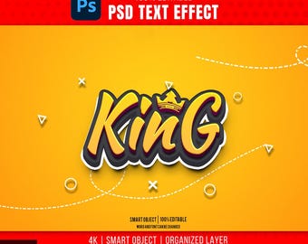 Redigerbar 3D-kungtexteffekt | Redigerbar typografisk 3D-textlig texturmall för smarta objekt | Direktnedladdning